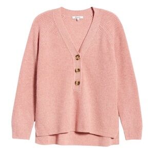 MOVING SALE | Women’s Madewell Lyle Henley Merino Wool Sweater in Pink, Size XL